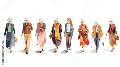 Watercolor Old Ladies Flat vector isolated on white 