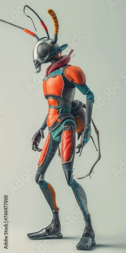 Giant ant, cyber robot insect. Anthropomorphic concept, 3d, background image for mobile phone, ios Android, banner for instagram stories vertical wallpaper