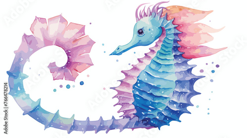 Watercolor Seahorse Flat vector isolated on white 