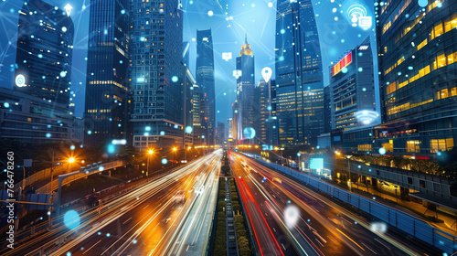 Futuristic Smart City Infrastructure with Interconnected IoT Devices © Digital_Dreamer