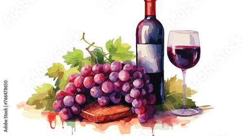 Watercolor Wine Flat vector isolated on white 