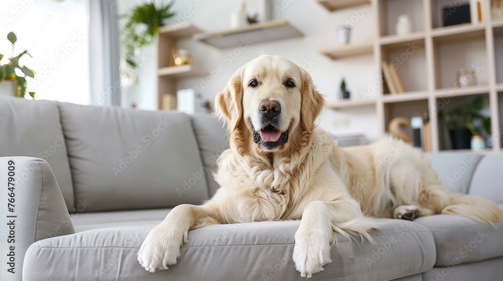 Golden Retriever Relaxation: Cozy Living Room Vibes. Generative AI Golden Retriever Relaxation: Cozy Living Room Vibes. Generative AI