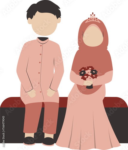 Muslim bridal couple wearing pink clothes