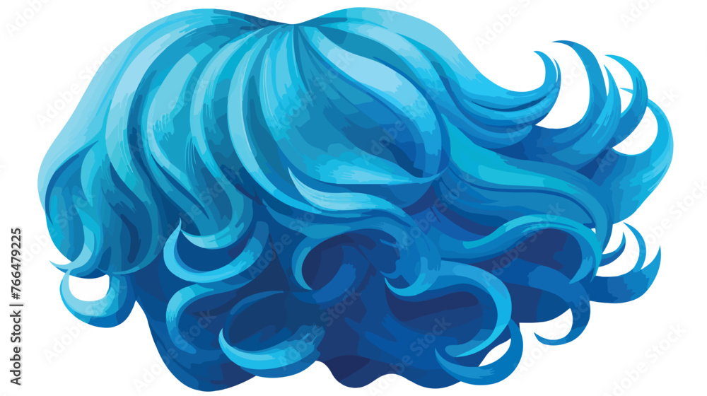 Wig with fantasy curly blue hair Flat vector isolated
