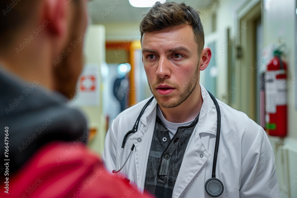 Young doctor in a white coat attends to a patient Young doctor in a white coat attends to a patient