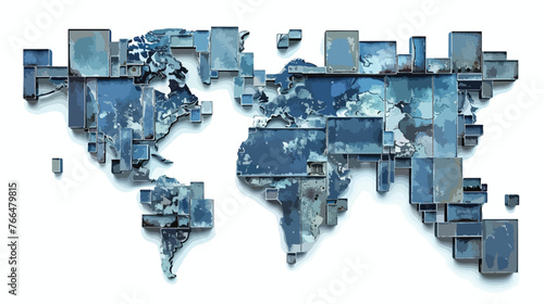 World map made by metal boxes. Abstract World map. 