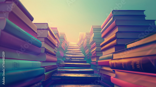 Illustration of a ladder made of books, symbolizing progress through education photo