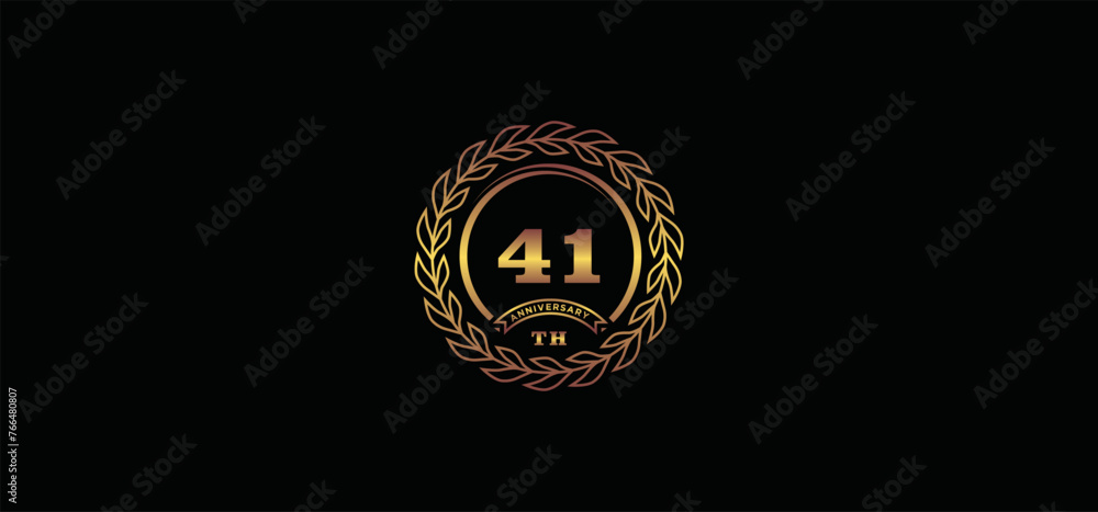41st anniversary logo with ring and frame, gold color and black background 41st anniversary logo with ring and frame, gold color and black background