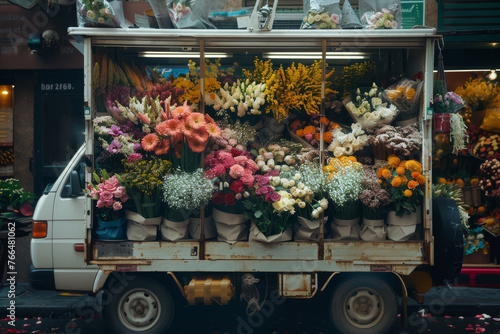Van Overflowing with Vibrant Flowers