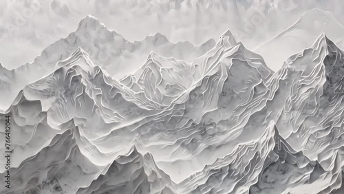 Thick silver filigree contours of various Himalayan mountain ranges come alive as the fog recedes, delicate stylized patchwork. Generative AI photo