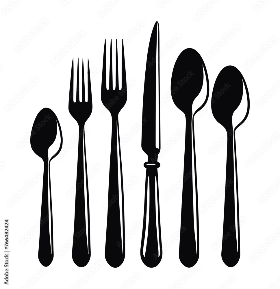 spoon and knife, black vector icon isolated against white background spoon and knife, black vector icon isolated against white background