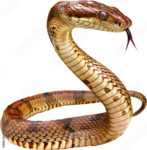 King cobra snake poised with tongue, cut out transparent