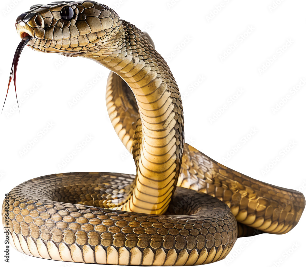 Fototapeta premium King cobra snake poised with tongue, cut out transparent