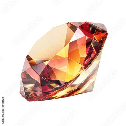A diamond shaped gemstone with a yellow and orange hue isolated on white background or transparent background. png cut out or die-cut
