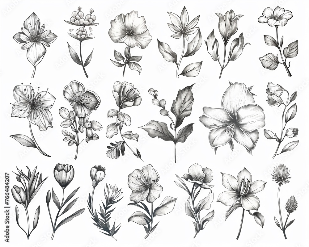 Fototapeta premium Flora Icons Inspired by Classic 