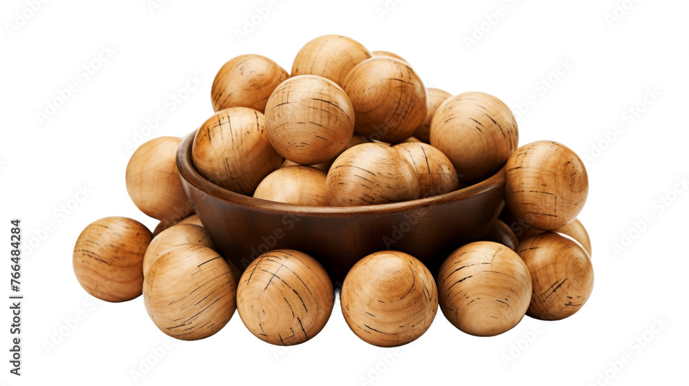 A wooden bowl overflowing with an abundance of wooden balls A wooden bowl overflowing with an abundance of wooden balls
