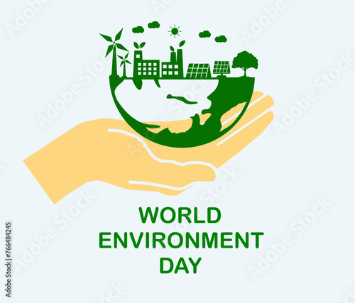 world environment day and the green world of environmentally friendly cities Help save the world concept The concept of protecting the world's environment Vector illustration
