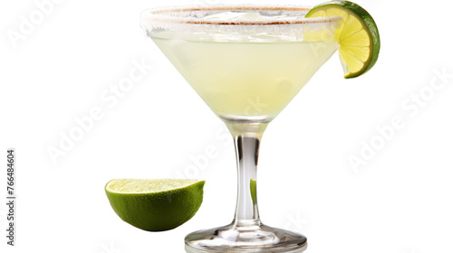 A margarita glass adorned with a fresh lime wedge on the rim photo