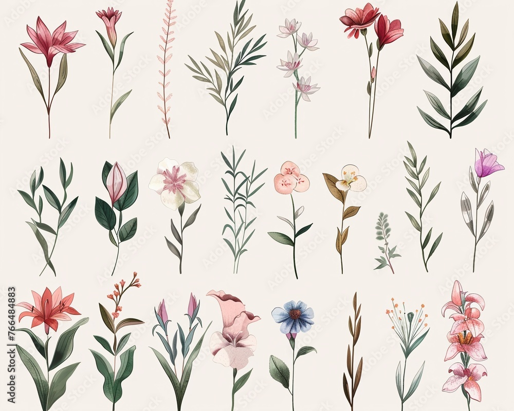 Elegant Botanicals A Collection of HandDrawn Flora Icons for Sophisticated Designs,illustration ,soft shadowns Elegant Botanicals A Collection of HandDrawn Flora Icons for Sophisticated Designs,illustration ,soft shadowns