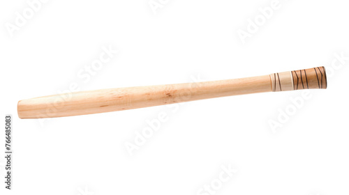 A wooden baseball bat rests on a white background photo
