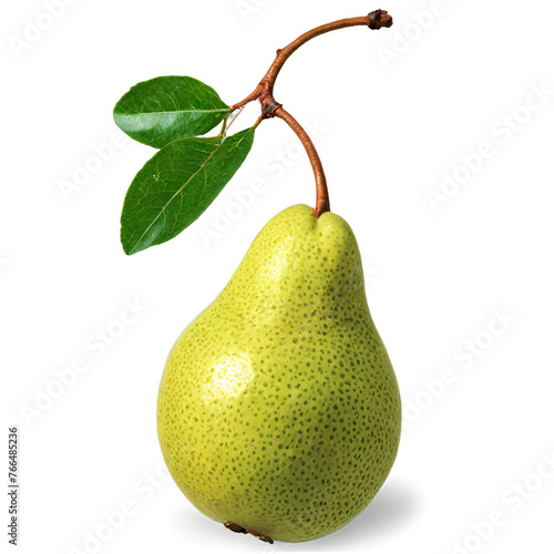 fresh green and yellow pear with foliage. The object is isolated on a transparent background