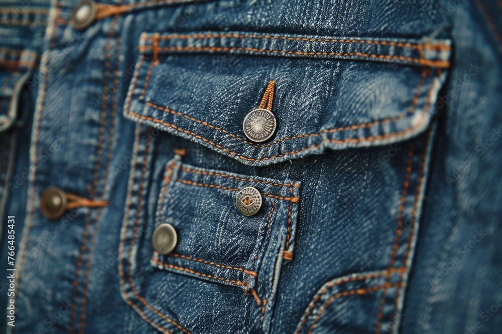 Close up shot of a stylish denim jacket with buttons. Perfect for fashion or casual wear concepts Close up shot of a stylish denim jacket with buttons. Perfect for fashion or casual wear concepts
