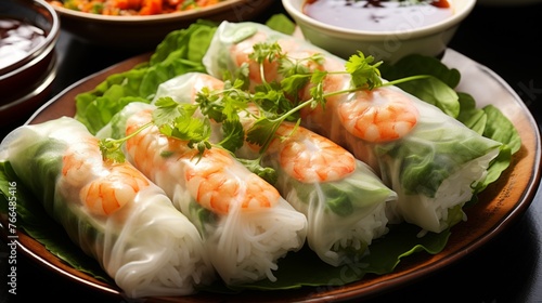 Fresh and delicious Vietnamese spring rolls with shrimp, rice noodles, and vegetables