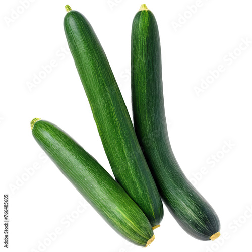 large long and green cucumbers. The object is isolated on a transparent background