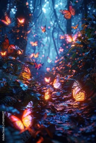 A beautiful forest filled with fluttering butterflies. Ideal for nature and wildlife themes
