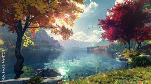 Bright screensaver on PC. AI generative.