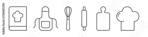 set of kitchenware and cooking icons with editable stroke	