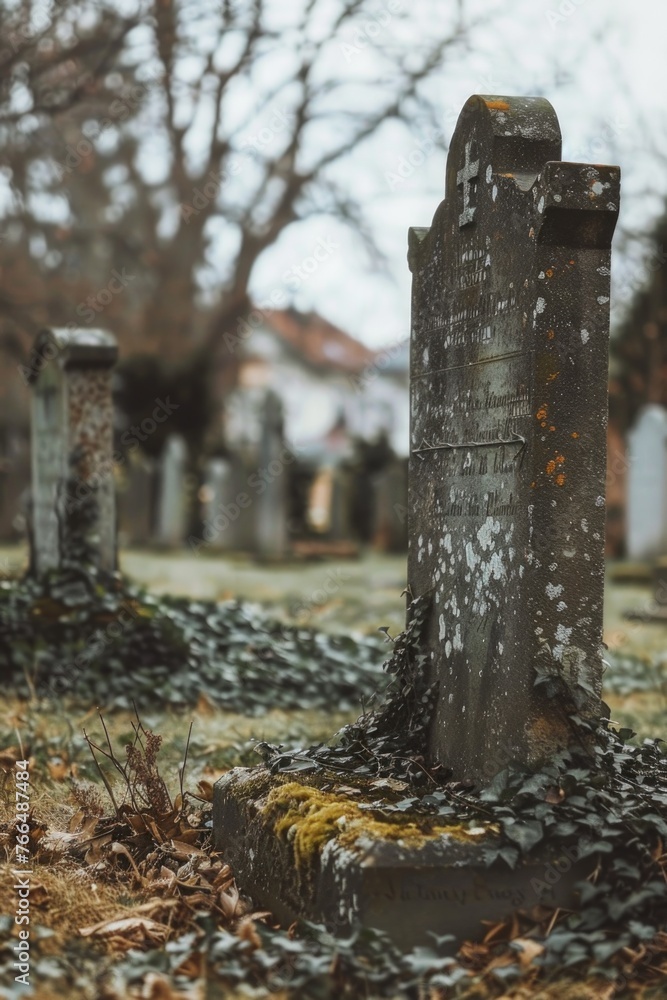 A spooky cemetery scene, suitable for Halloween themes A spooky cemetery scene, suitable for Halloween themes