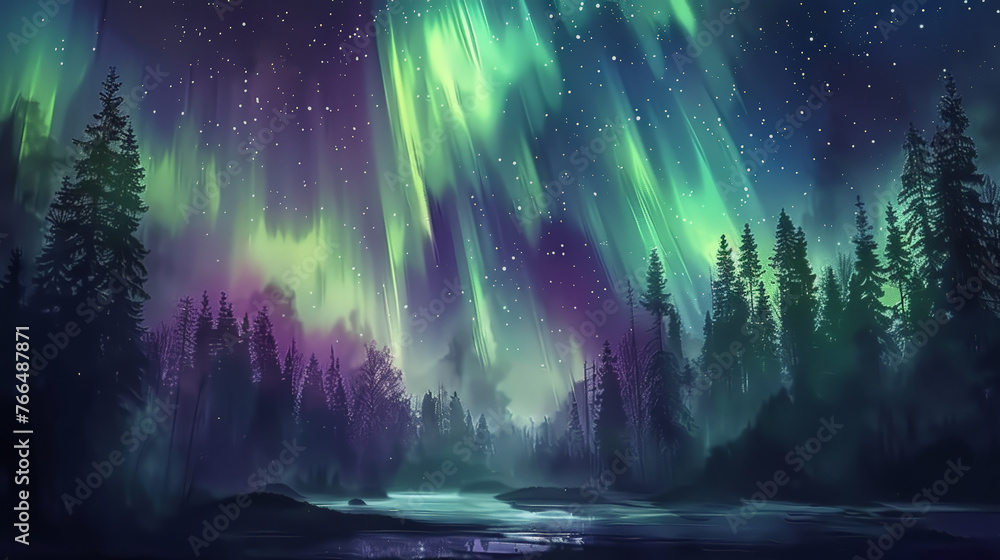 Enchanting Aurora: Northern Lights Magic. Generative AI