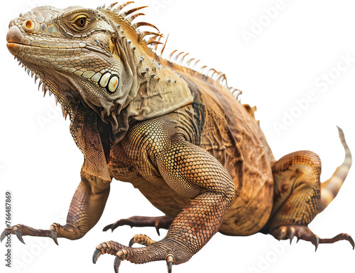 Colorful iguana with crested spine isolated  cut out transparent