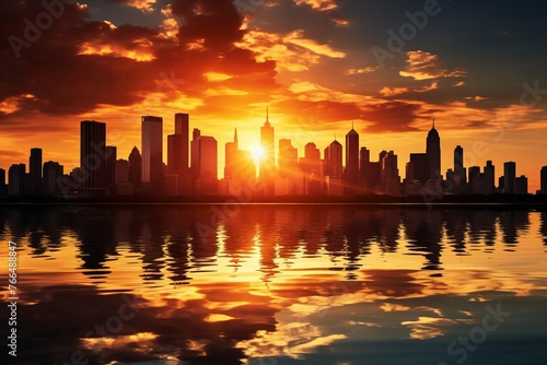 A beautiful sunset over a city skyline © Adobe Contributor