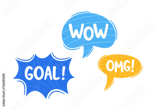 Wow, Goal And Omg Dialog Speech Bubbles, Vector Graphical Elements, Message Boxes Used In Comics, Graphic Novels