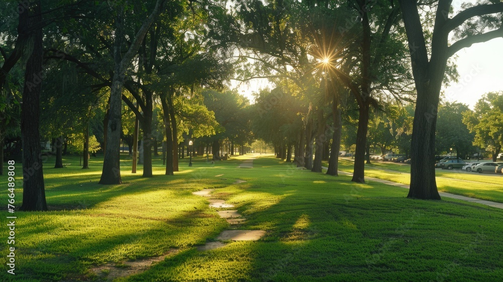 Bright sunlight filtering through green foliage. Suitable for nature and outdoor concepts