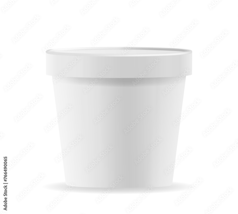 Round Food Container, Ice Cream Bucket Isolated 3d Vector Mockup. White, Blank, Glossy Packaging, Product Presentation Round Food Container, Ice Cream Bucket Isolated 3d Vector Mockup. White, Blank, Glossy Packaging, Product Presentation