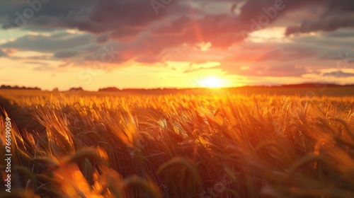 A beautiful wheat field with the sun setting in the background. Perfect for agricultural or nature-themed designs.