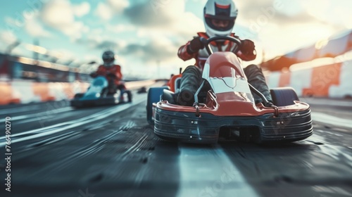 A dynamic image of two go-karting racers in action. Ideal for sports and competition concepts © Fotograf