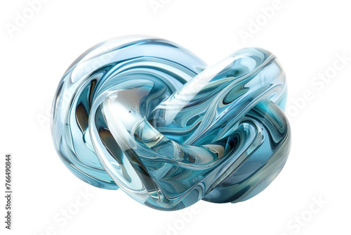 A blue glass sculpture with a knot in it,isolated on white background or transparent background. png cut out or die-cut