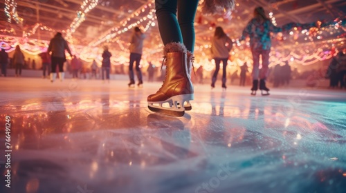 People ice skating on an indoor ice rink