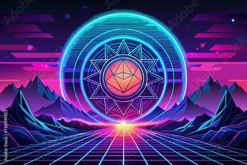 
"Embrace divine radiance with a mesmerizing circular neon background, where spirituality illuminates every corner, invoking serenity and enlightenment."