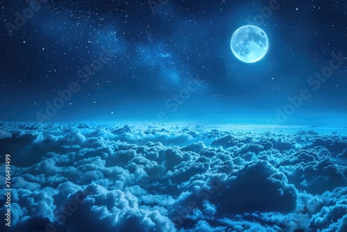 A stunning full moon above the clouds. Perfect for night sky backgrounds
