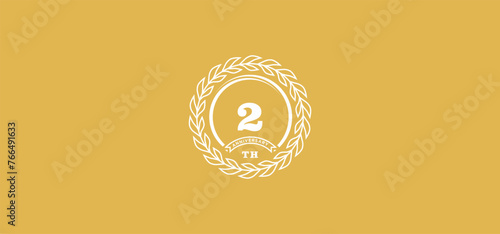 2st anniversary logo with ring and frame, white color and gold background photo