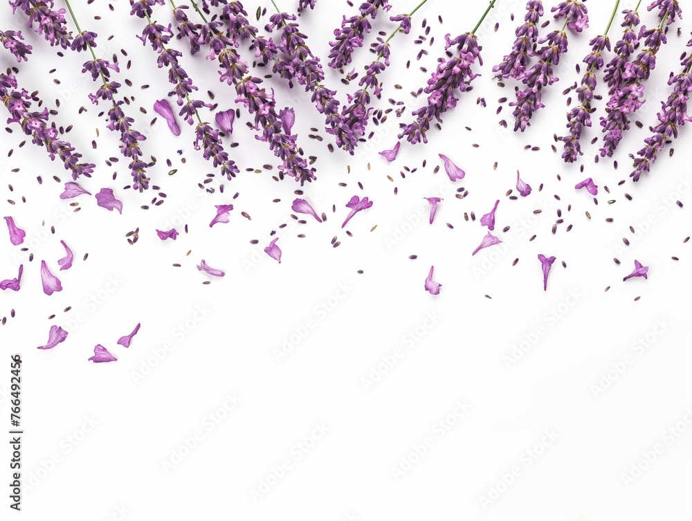 Fototapeta premium Lavender flowers isolated on white background, blooming lavender flowers and petals
