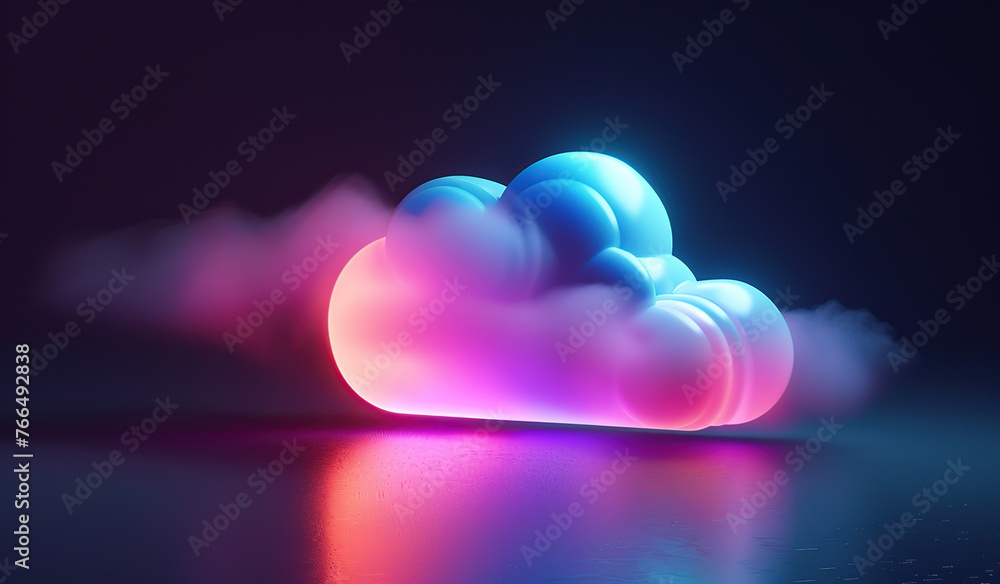 3D rendering of colorful clouds icon with data connection on dark background 3D rendering of colorful clouds icon with data connection on dark background