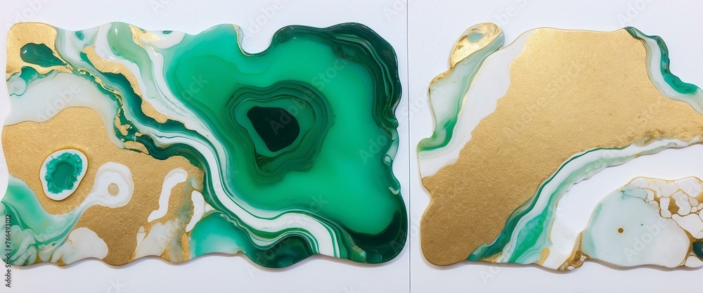 A dynamic mix of green and gold hues with an organic marble-like pattern in this artistic abstract fluid art piece A dynamic mix of green and gold hues with an organic marble-like pattern in this artistic abstract fluid art piece