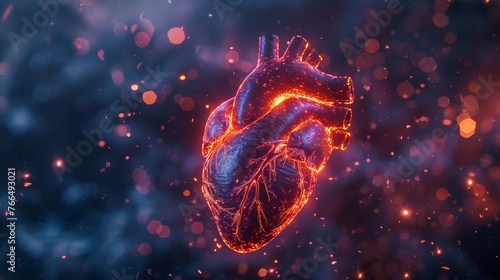 An artistic representation of a human heart with a vibrant, fiery outline set against a bokeh background, evoking a sense of life's vitality.