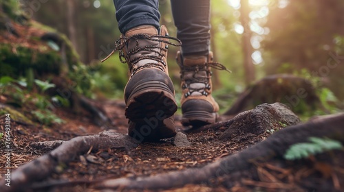 Person Walking on Trail in Woods